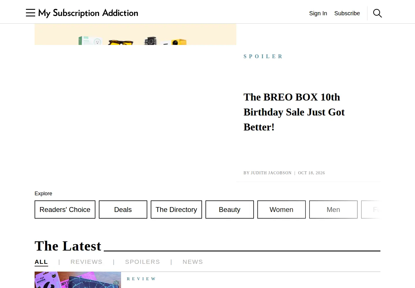 Captured homepage of mysubscriptionaddiction.com in the current scan
