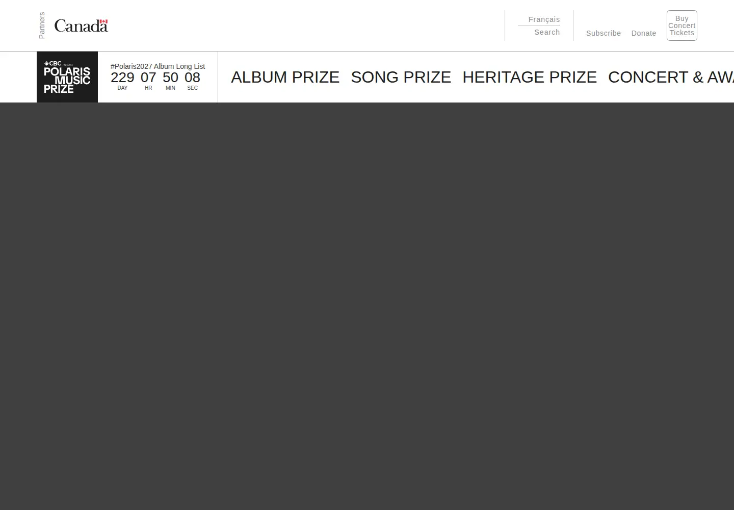 Captured homepage of polarismusicprize.ca in the current scan