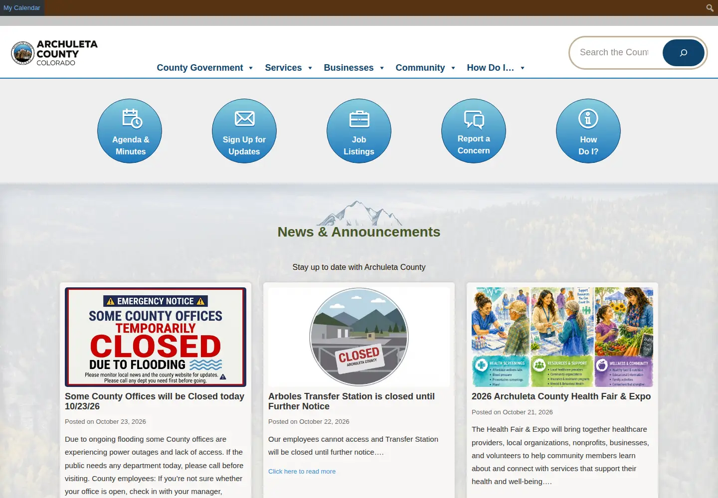 Captured homepage of archuletacounty.org in the current scan
