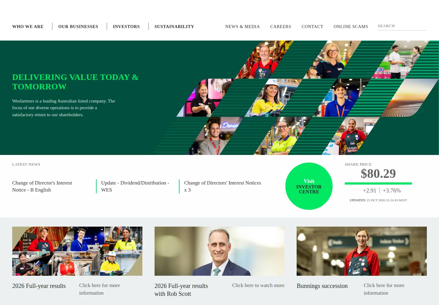 Screenshot of wesfarmers.com.au