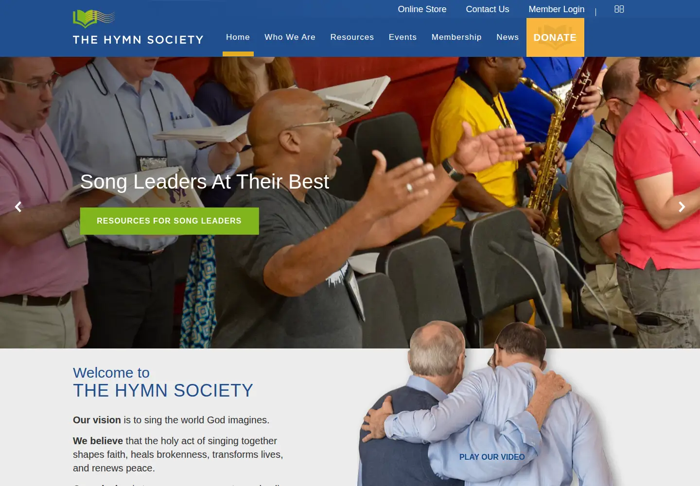 Captured homepage of thehymnsociety.org in the current scan