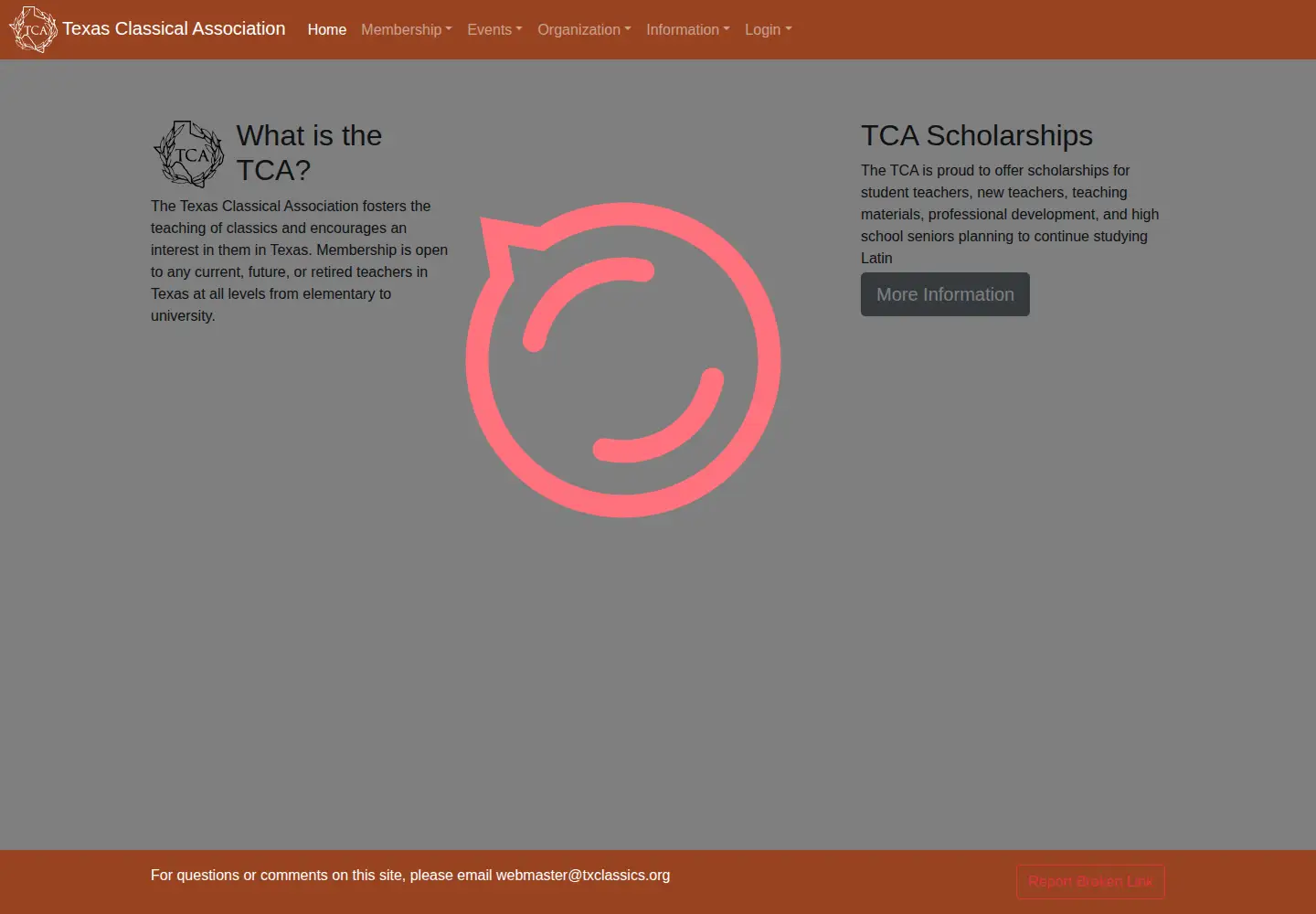 Captured homepage of txclassics.org in the current scan