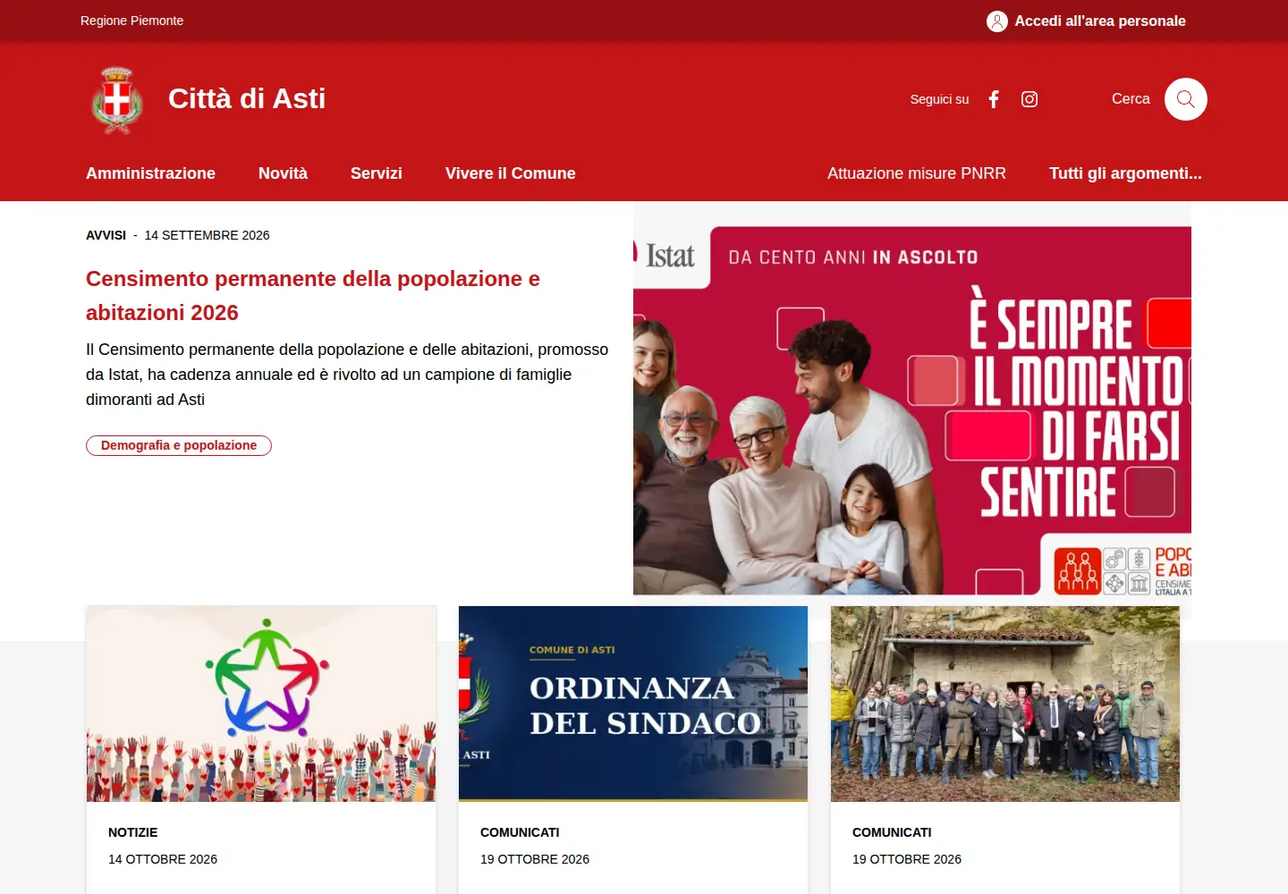Captured homepage of comune.asti.it in the current scan