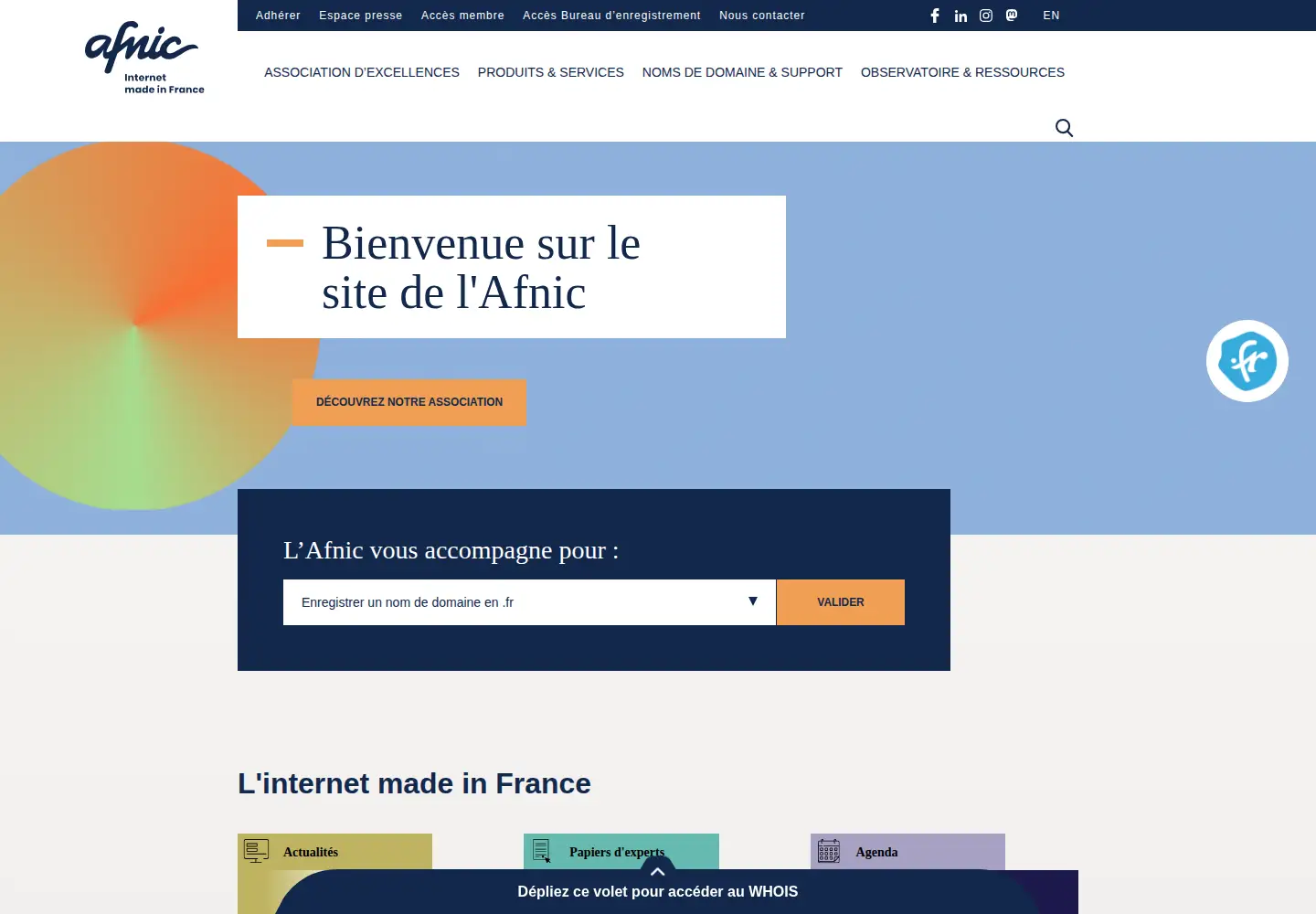 Captured homepage of nic.fr in the current scan