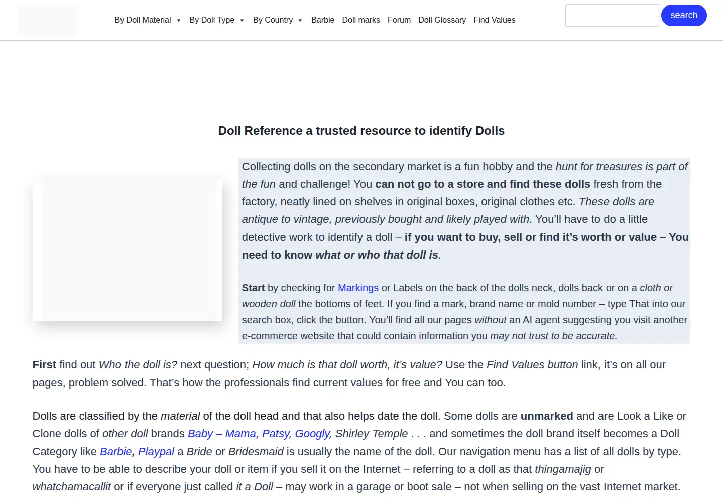Screenshot of dollreference.com