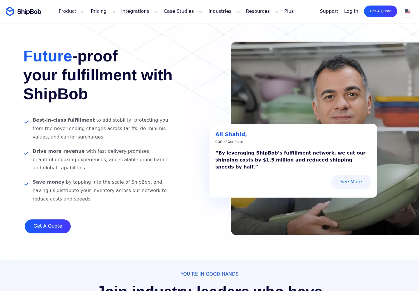 Screenshot of shipbob.com