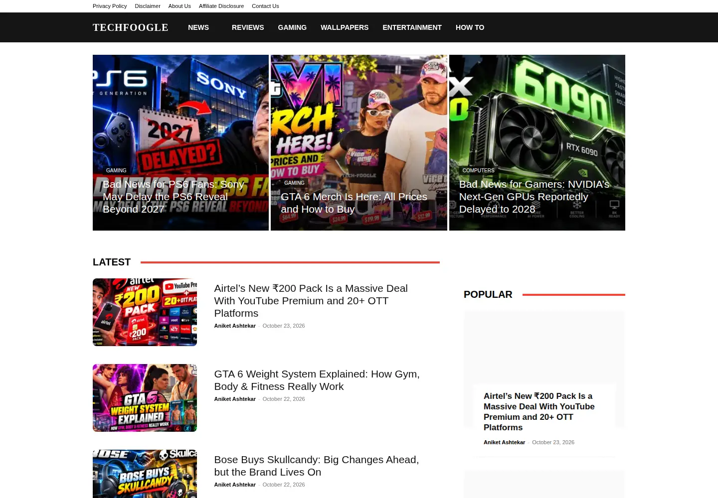 Captured homepage of techfoogle.com in the current scan