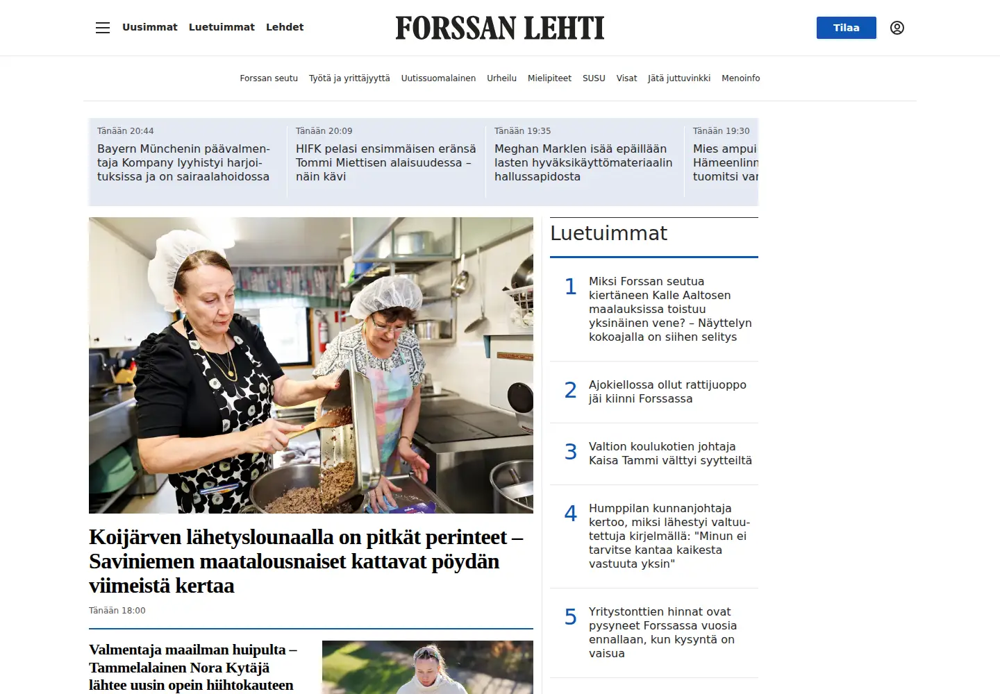 Captured homepage of forssanlehti.fi in the current scan