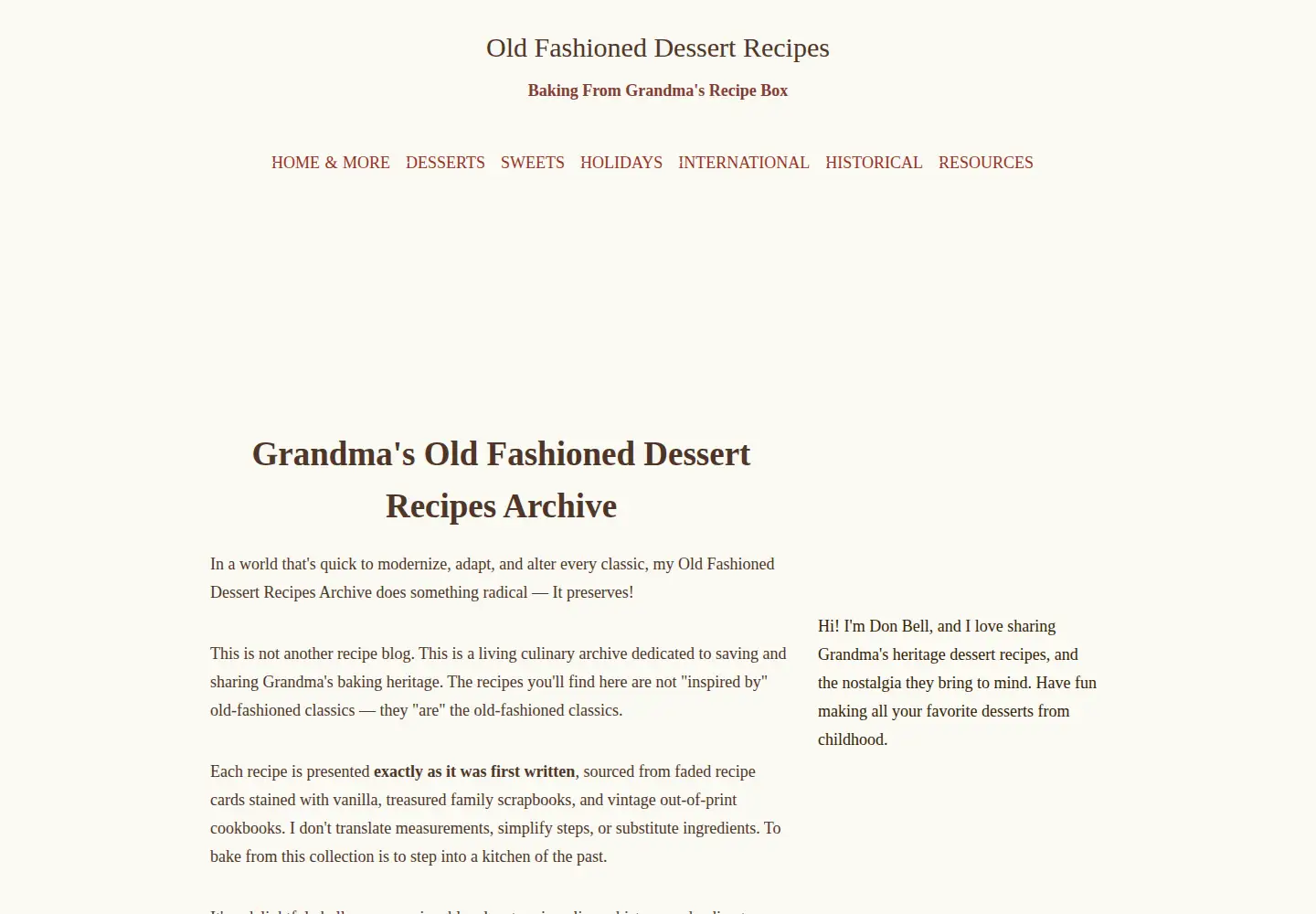 Captured homepage of homemade-dessert-recipes.com in the current scan