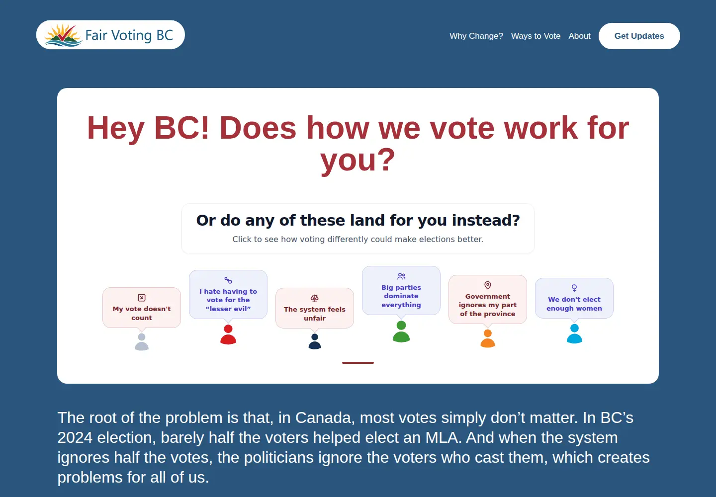 Captured homepage of fairvotingbc.com in the current scan