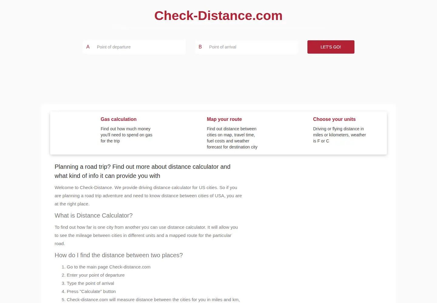 Screenshot of check-distance.com