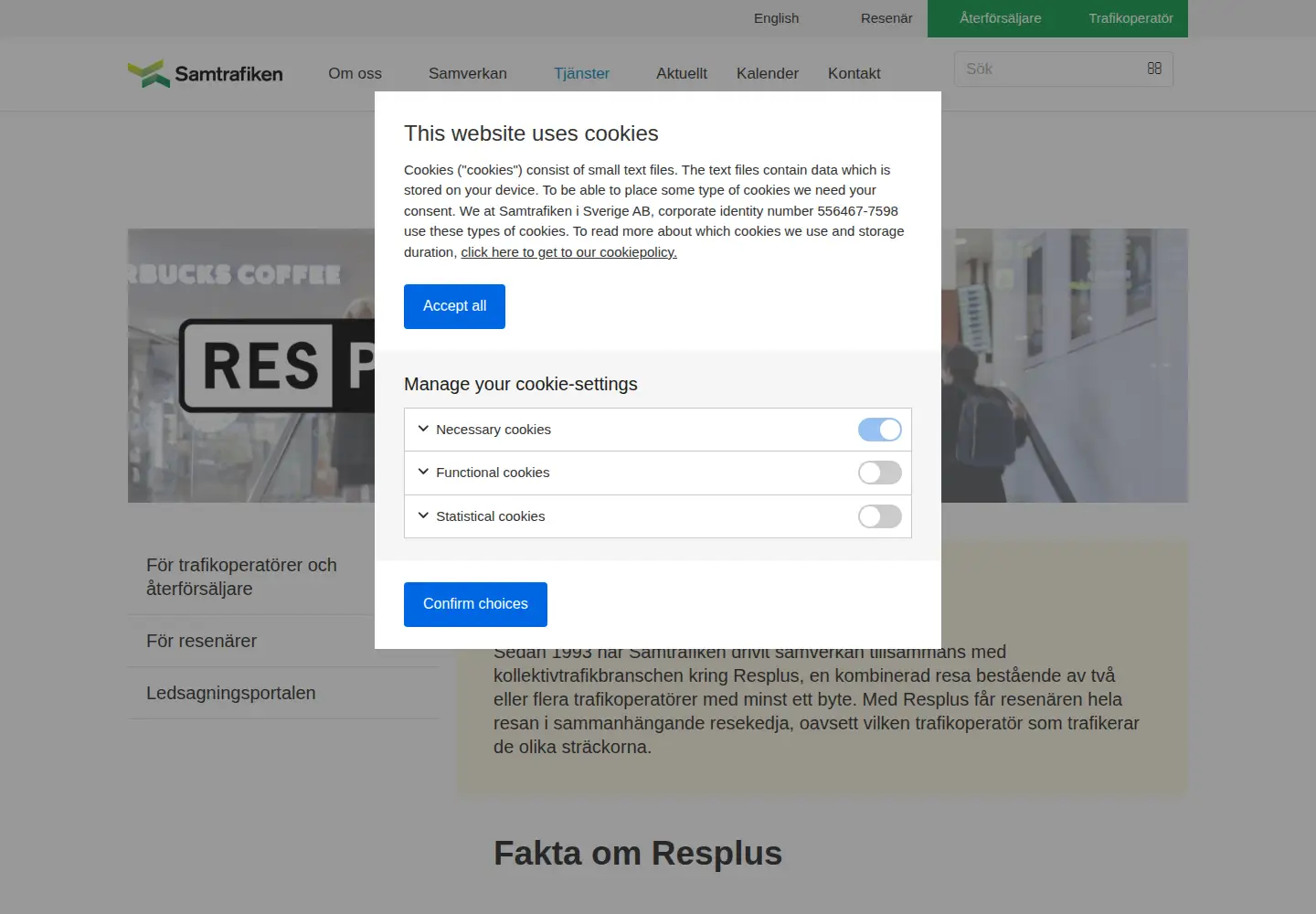 Captured homepage of resplus.se in the current scan
