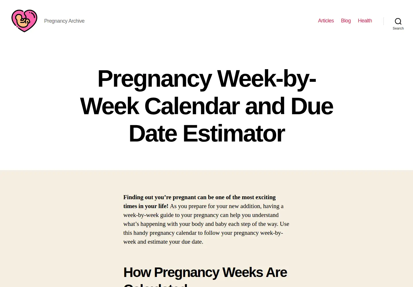 Captured homepage of pregnancyarchive.com in the current scan