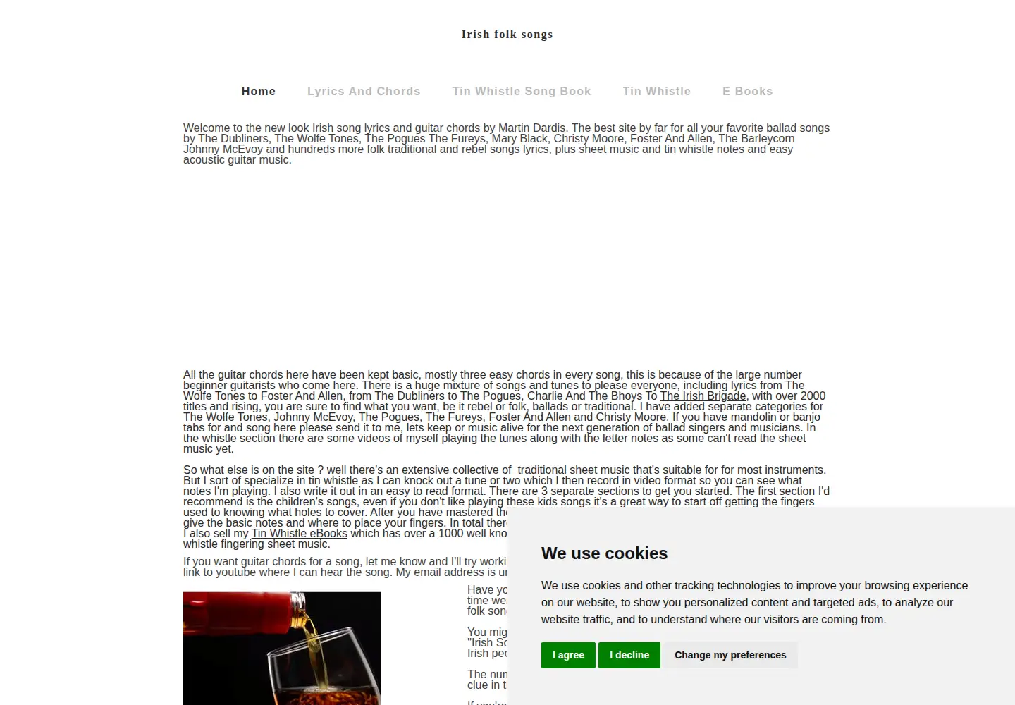 Captured homepage of irish-folk-songs.com in the current scan