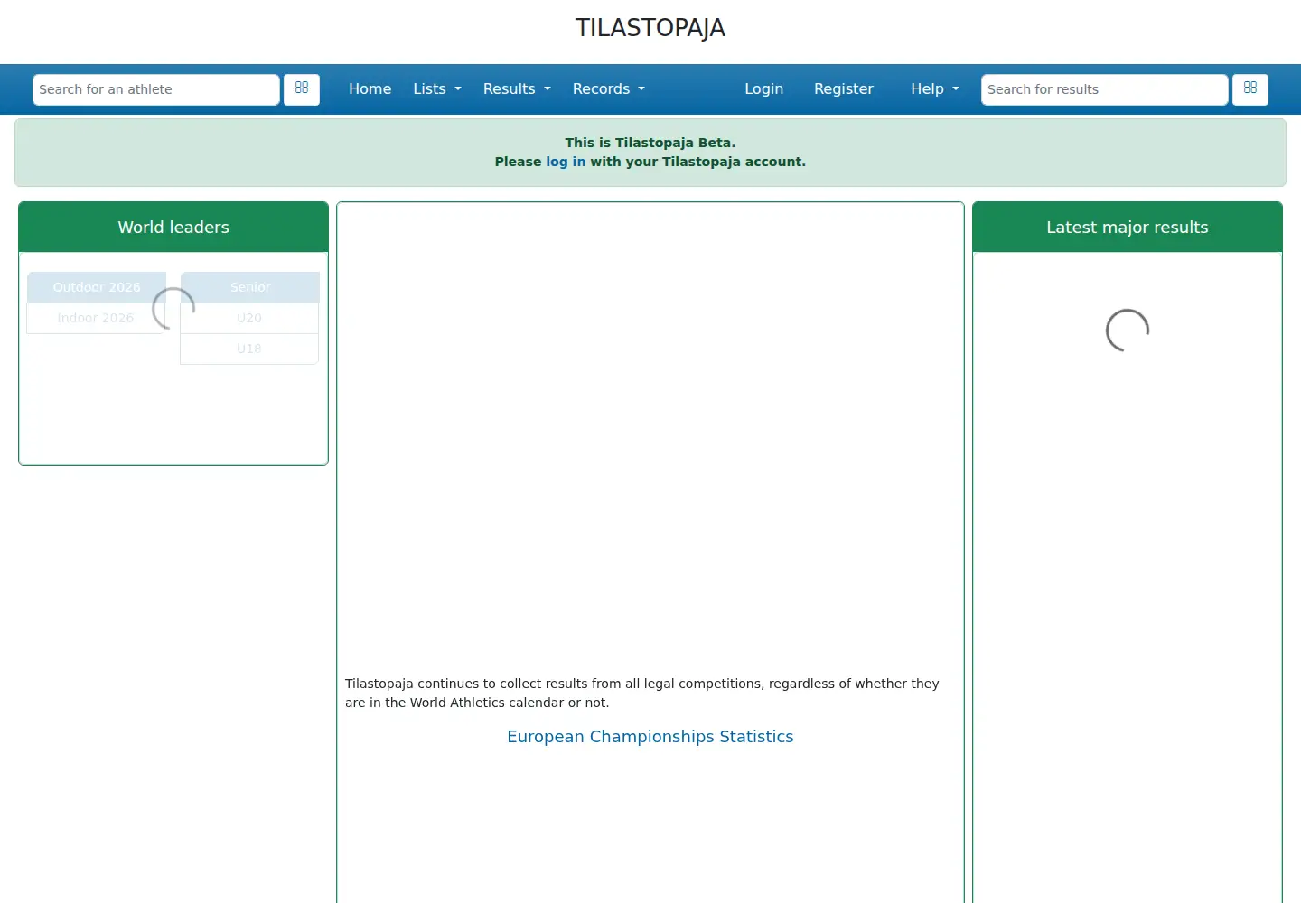 Captured homepage of tilastopaja.org in the current scan