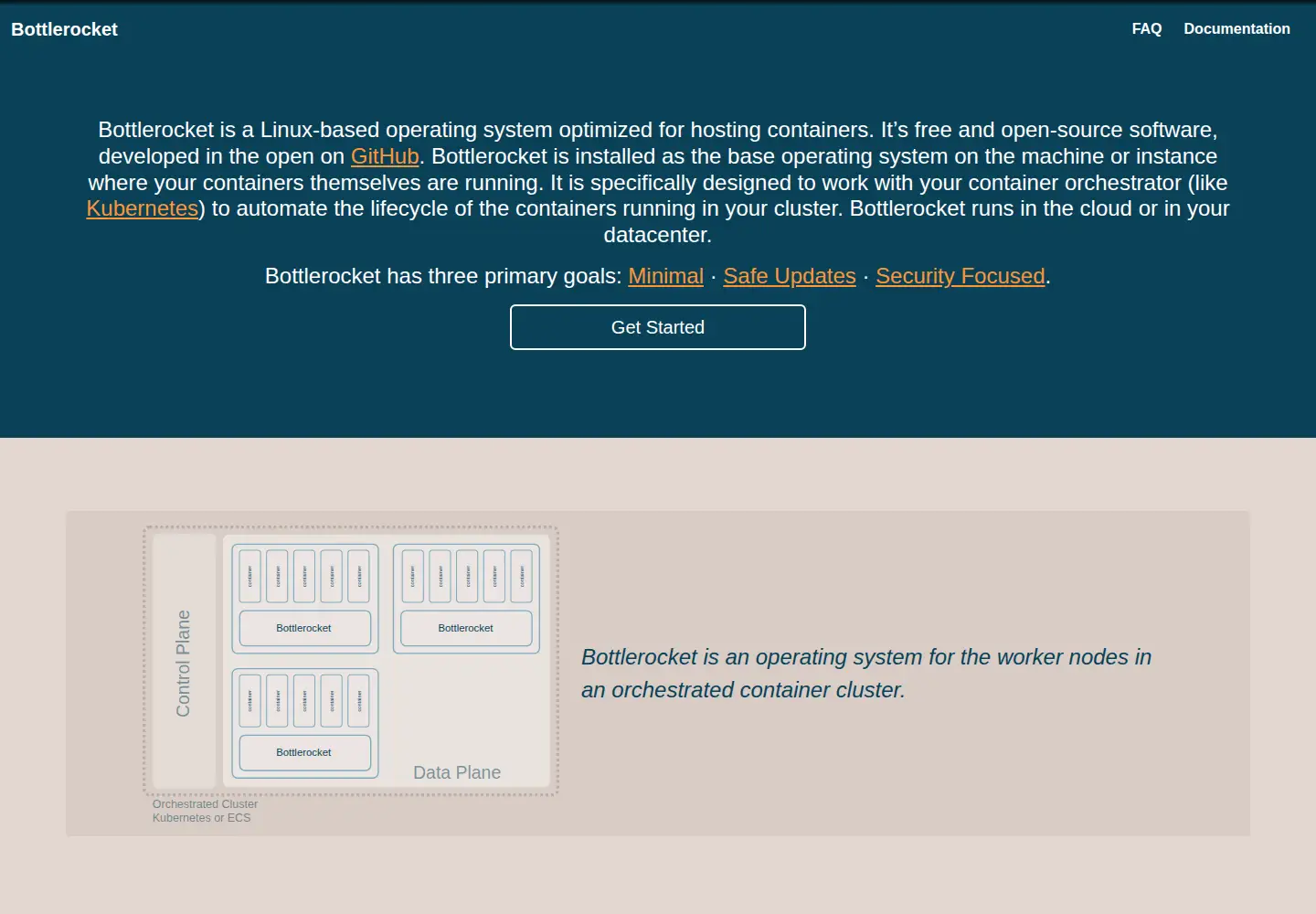 Screenshot of bottlerocket.dev