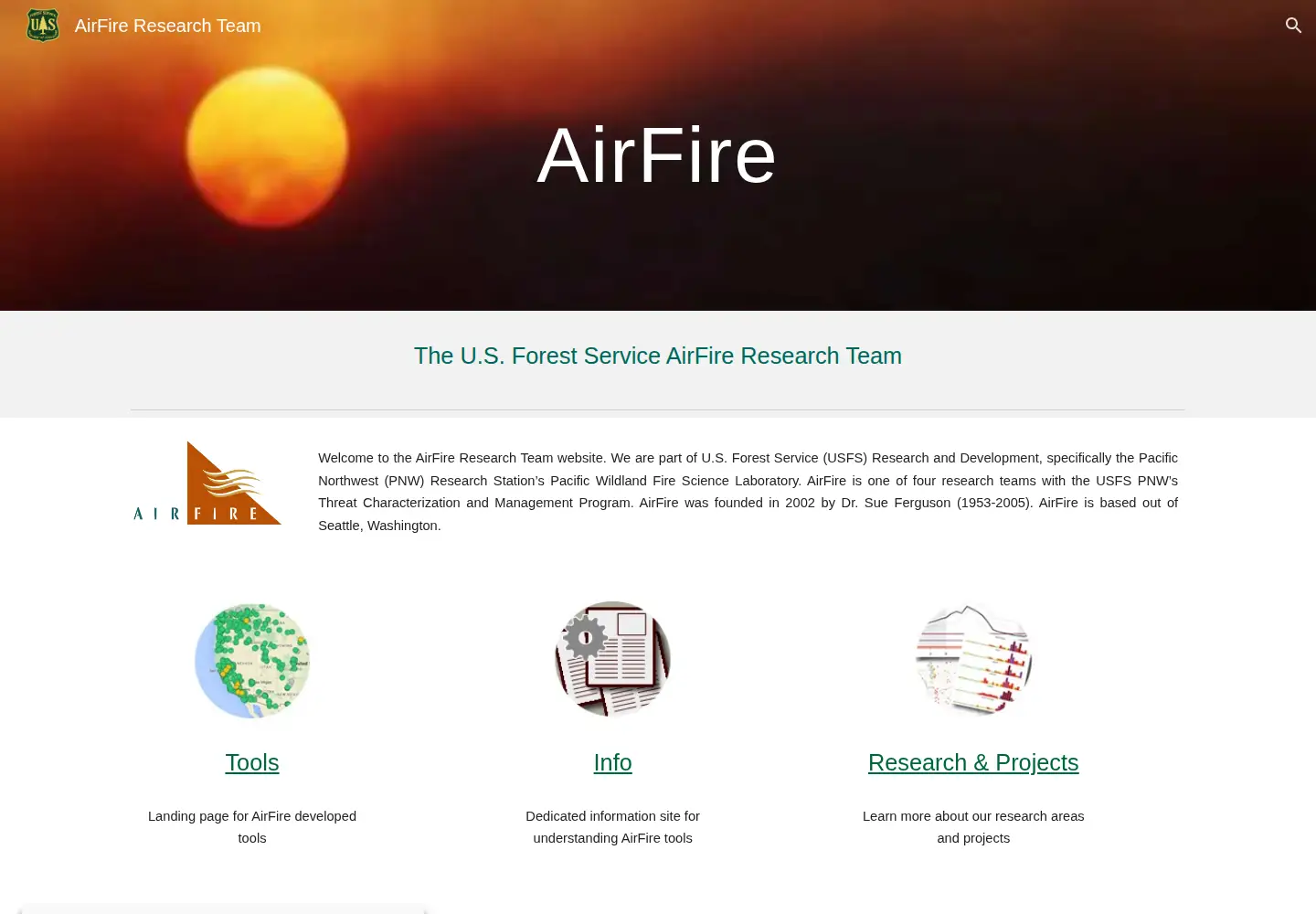 Captured homepage of airfire.org in the current scan