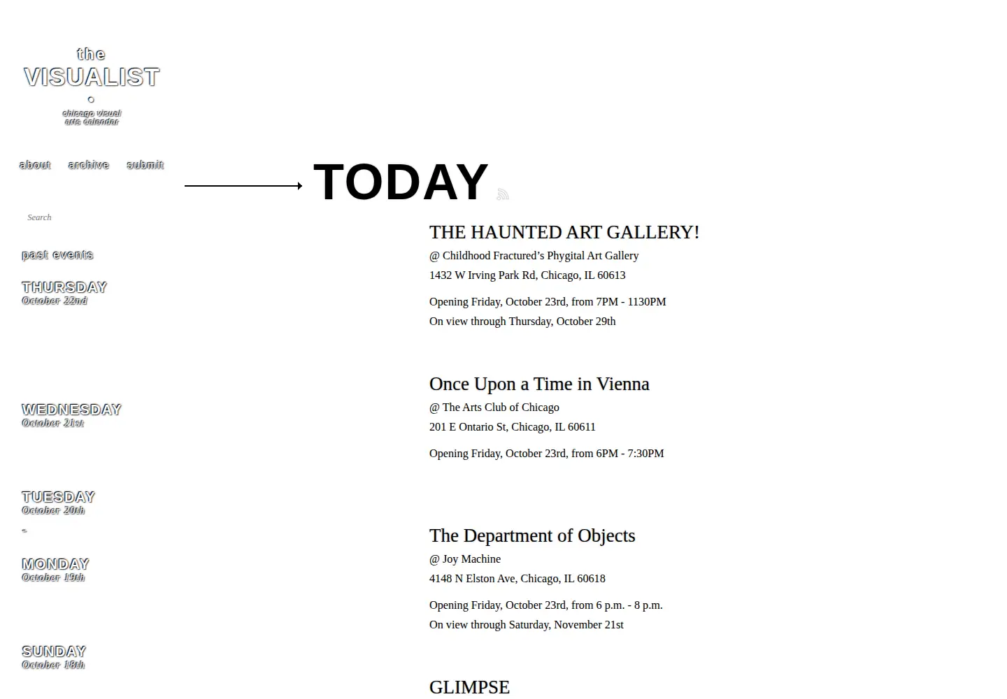 Captured homepage of thevisualist.org in the current scan