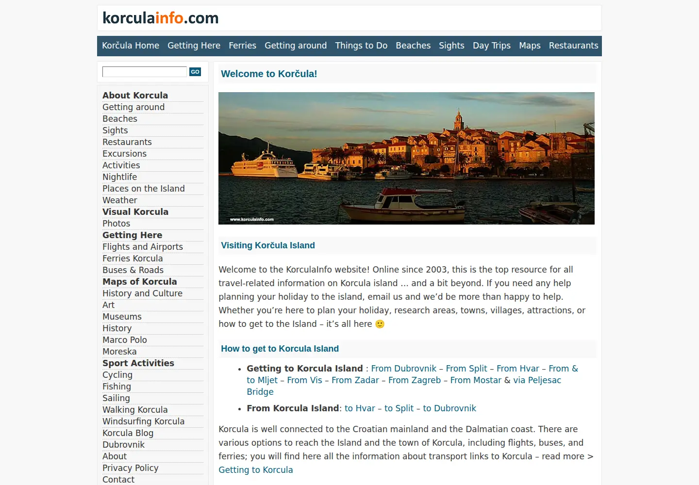Screenshot of korculainfo.com