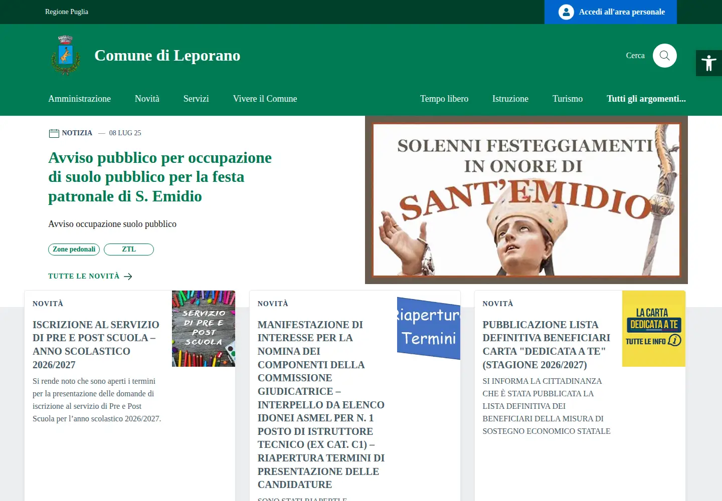 Screenshot of comuneleporano.it