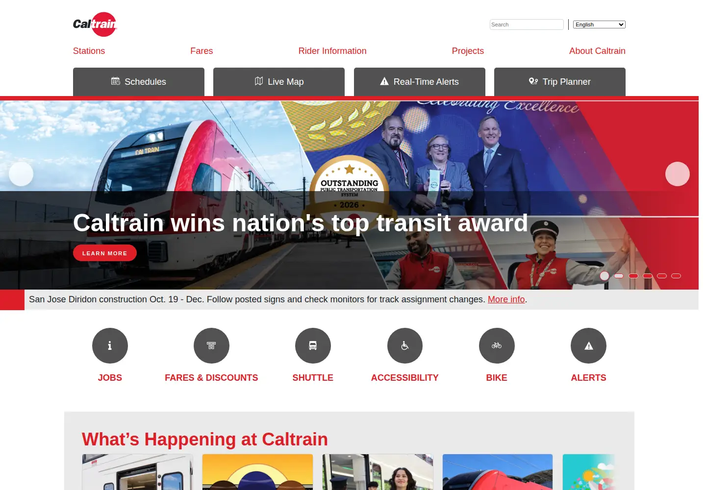 Screenshot of caltrain.org