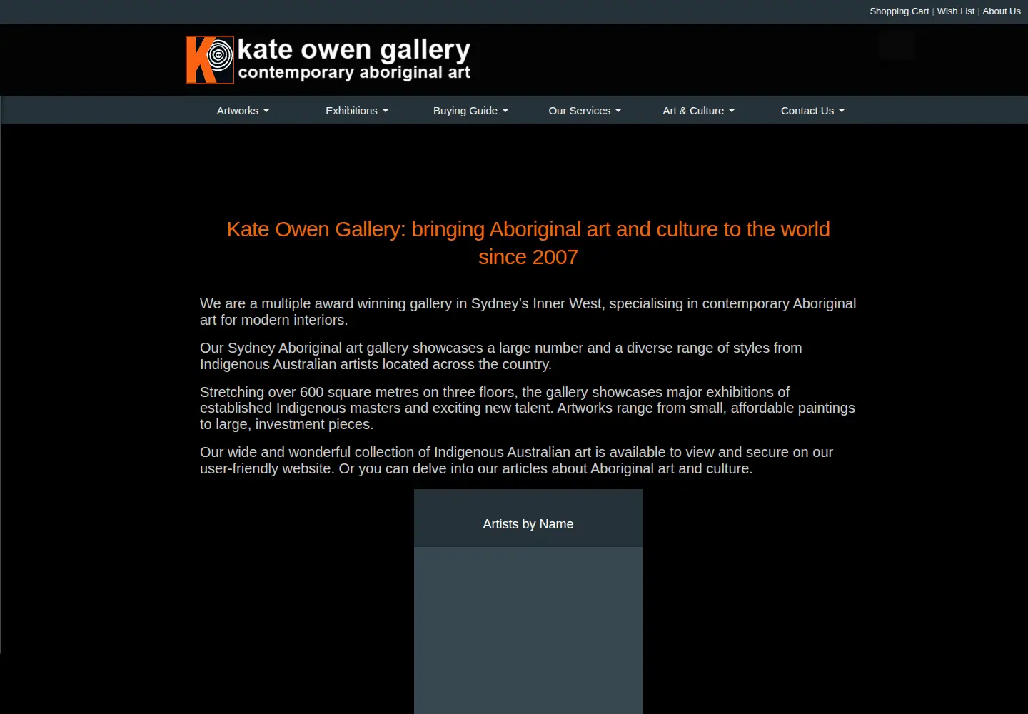 Screenshot of kateowengallery.com