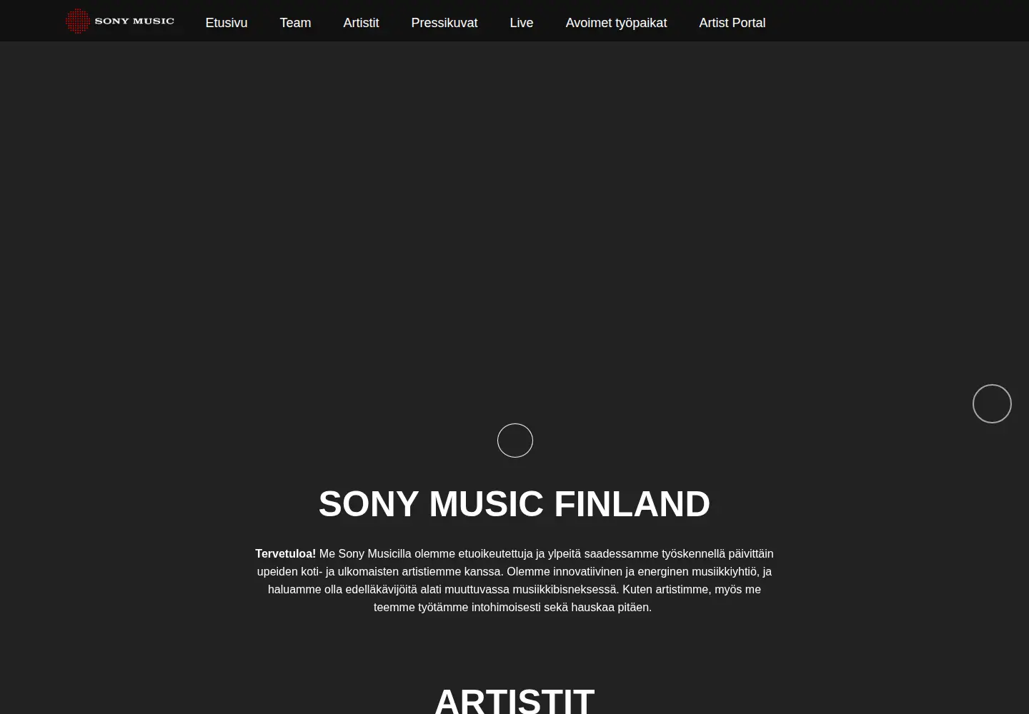 Screenshot of sonymusic.fi