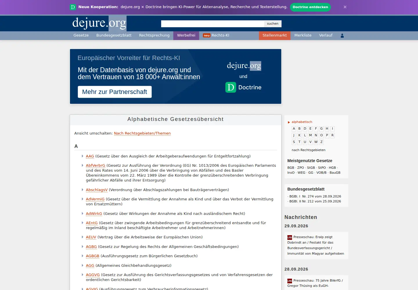 Screenshot of dejure.org