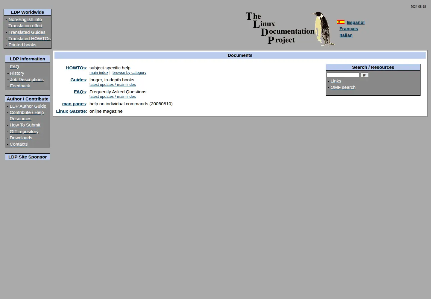 Screenshot of tldp.org