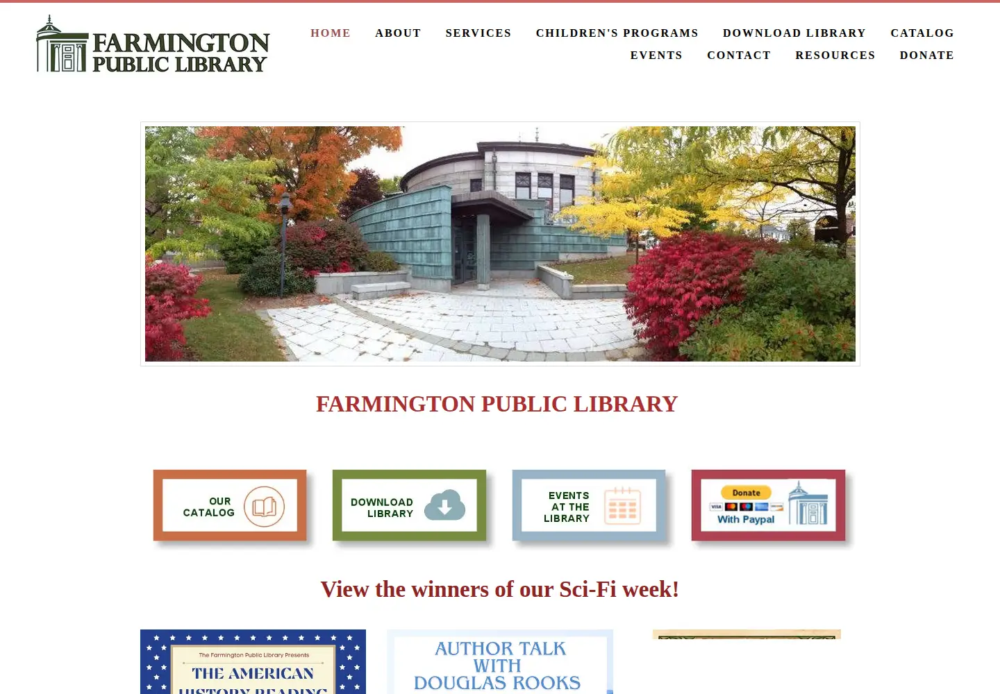 Screenshot of farmington.lib.me.us
