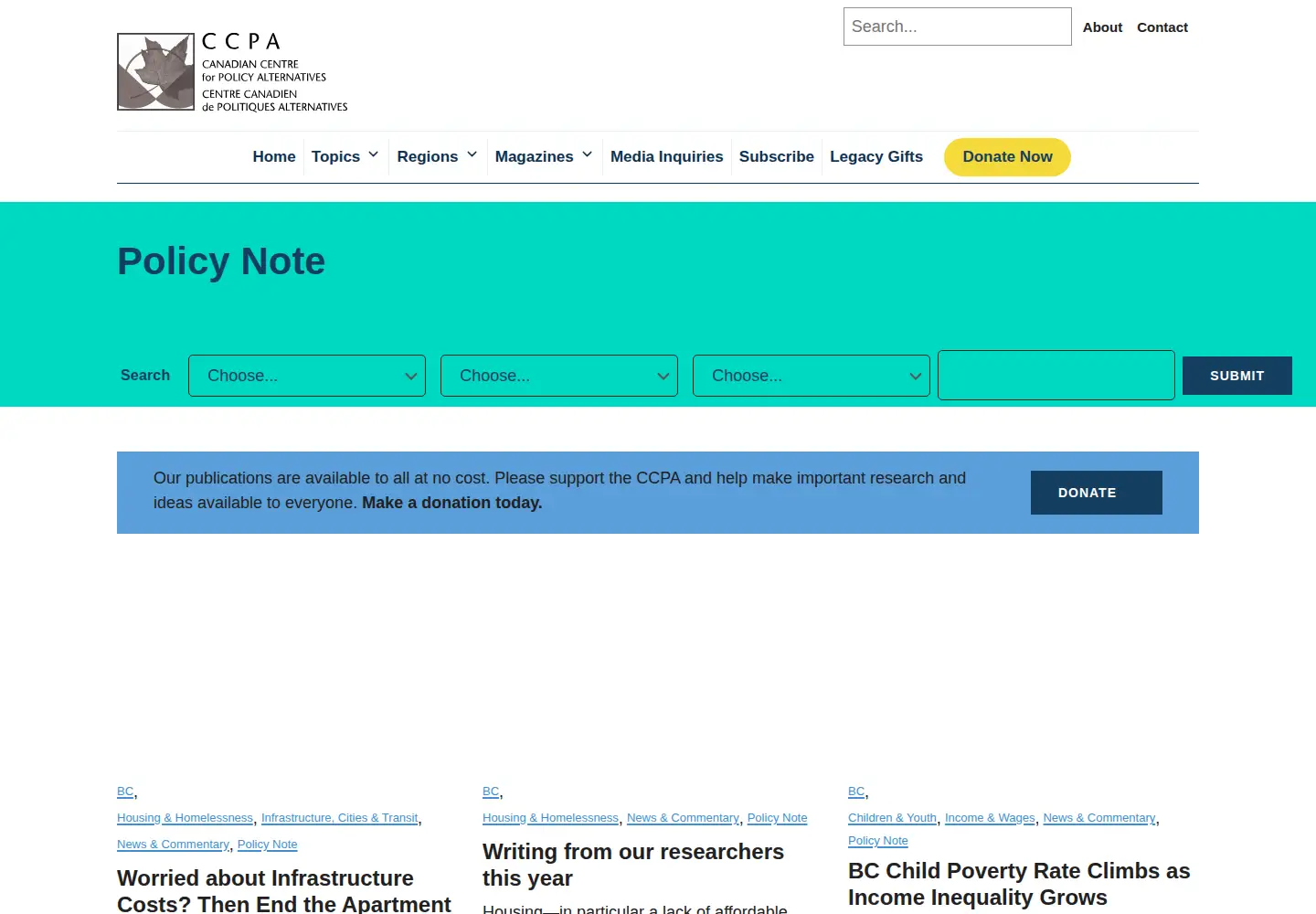 Captured homepage of policynote.ca in the current scan