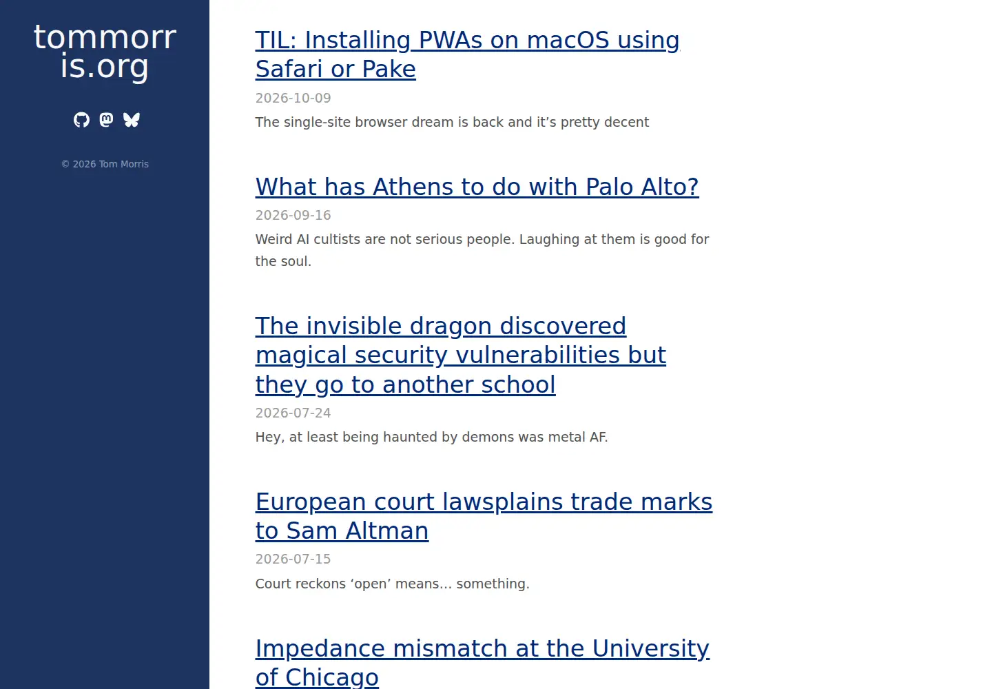 Screenshot of tommorris.org