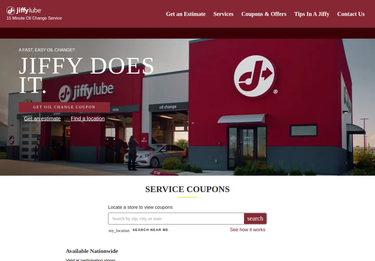 Screenshot of jiffylube.com