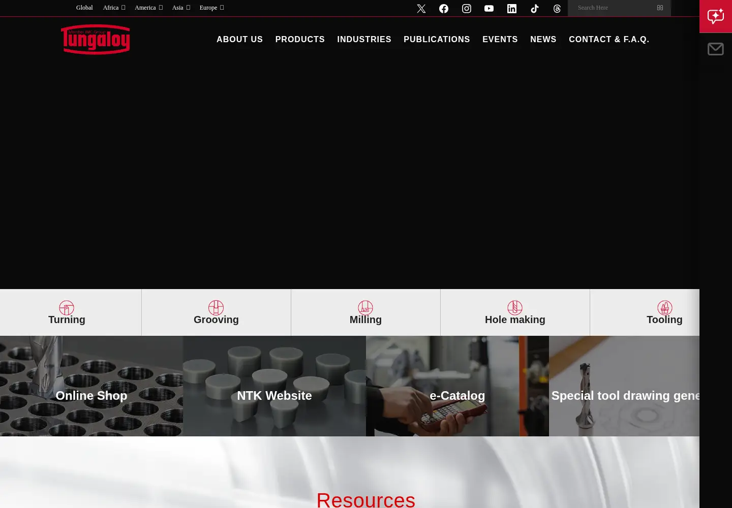 Screenshot of tungaloy.com