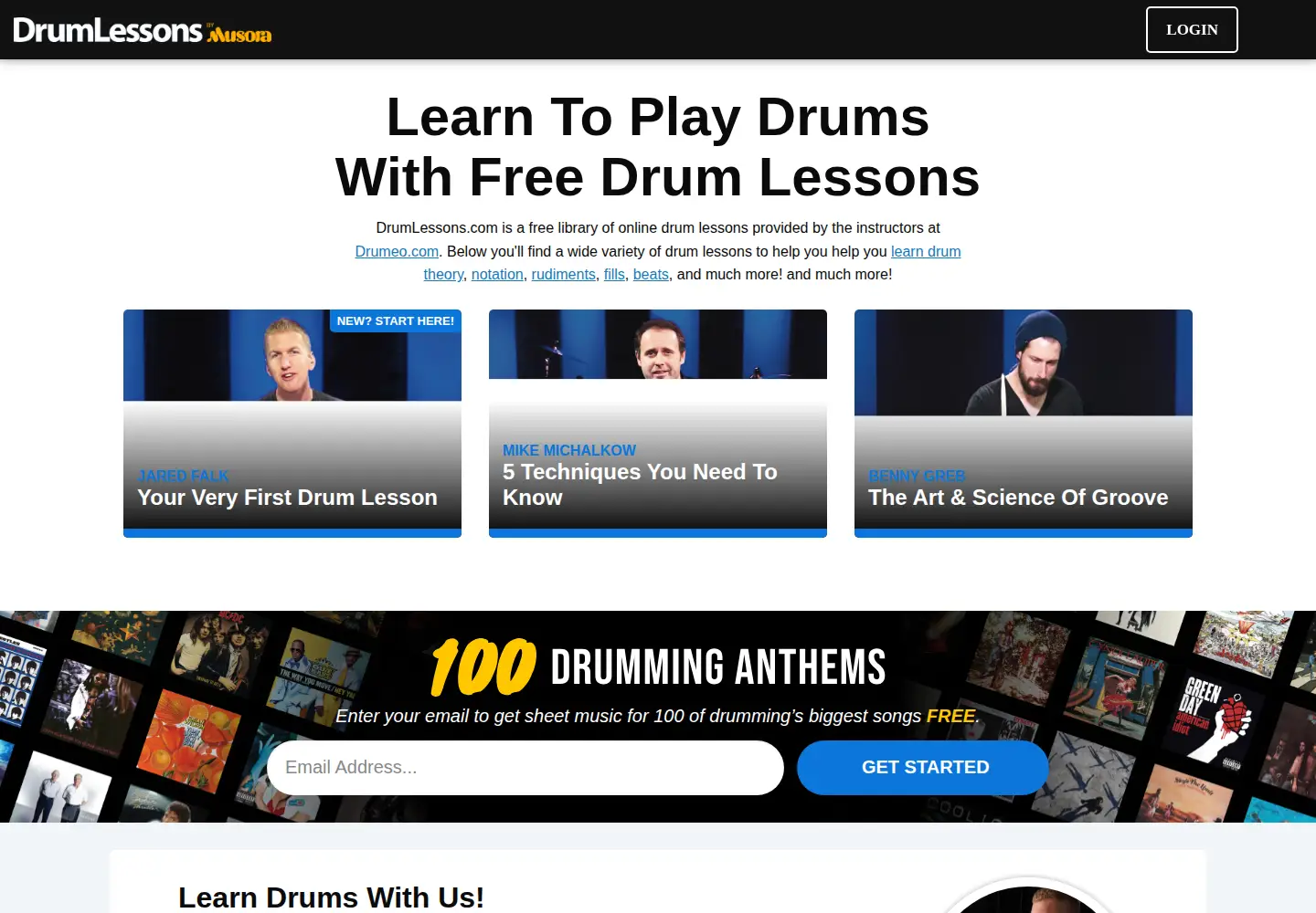 Captured homepage of drumlessons.com in the current scan