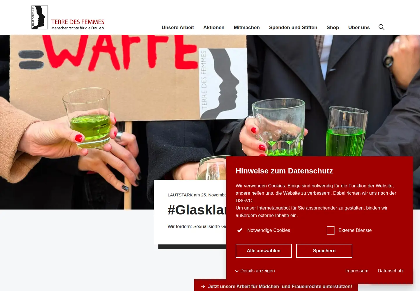 Captured homepage of frauenrechte.de in the current scan