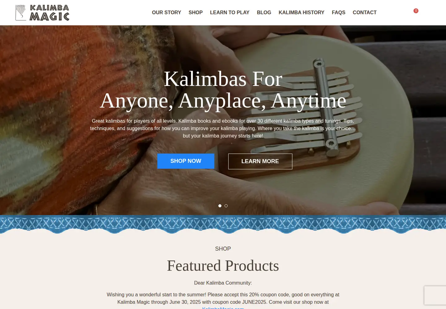 Captured homepage of kalimbamagic.com in the current scan