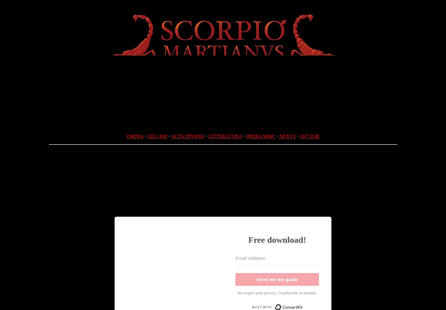 Captured homepage of scorpiomartianus.com in the current scan
