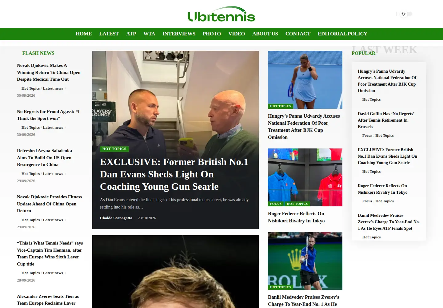Captured homepage of ubitennis.net in the current scan