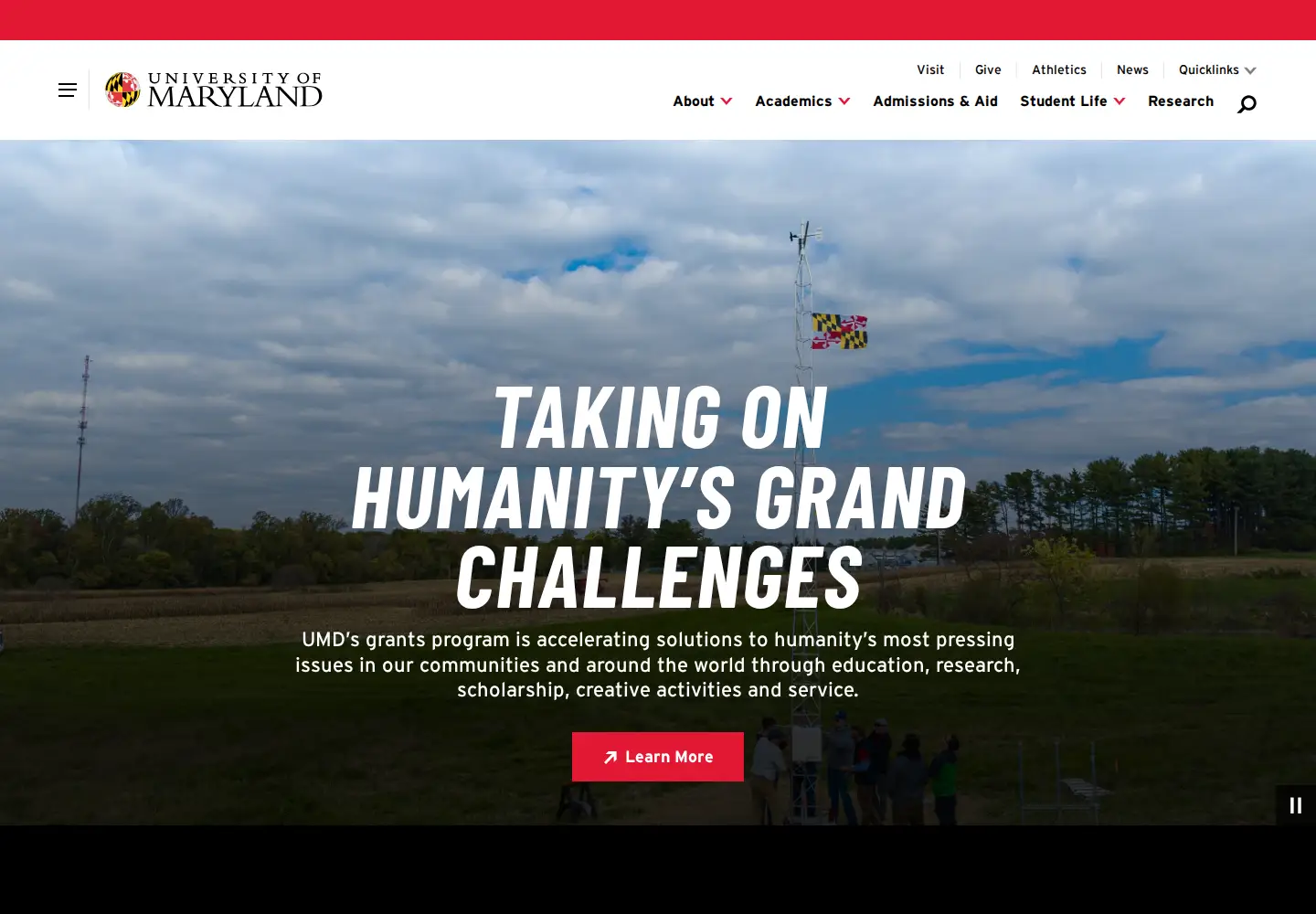 Captured homepage of maryland.edu in the current scan