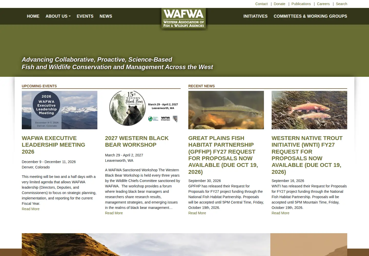 Captured homepage of wafwa.org in the current scan