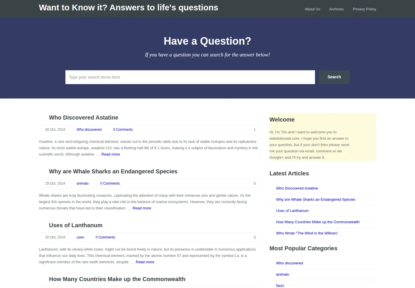 Screenshot of wanttoknowit.com