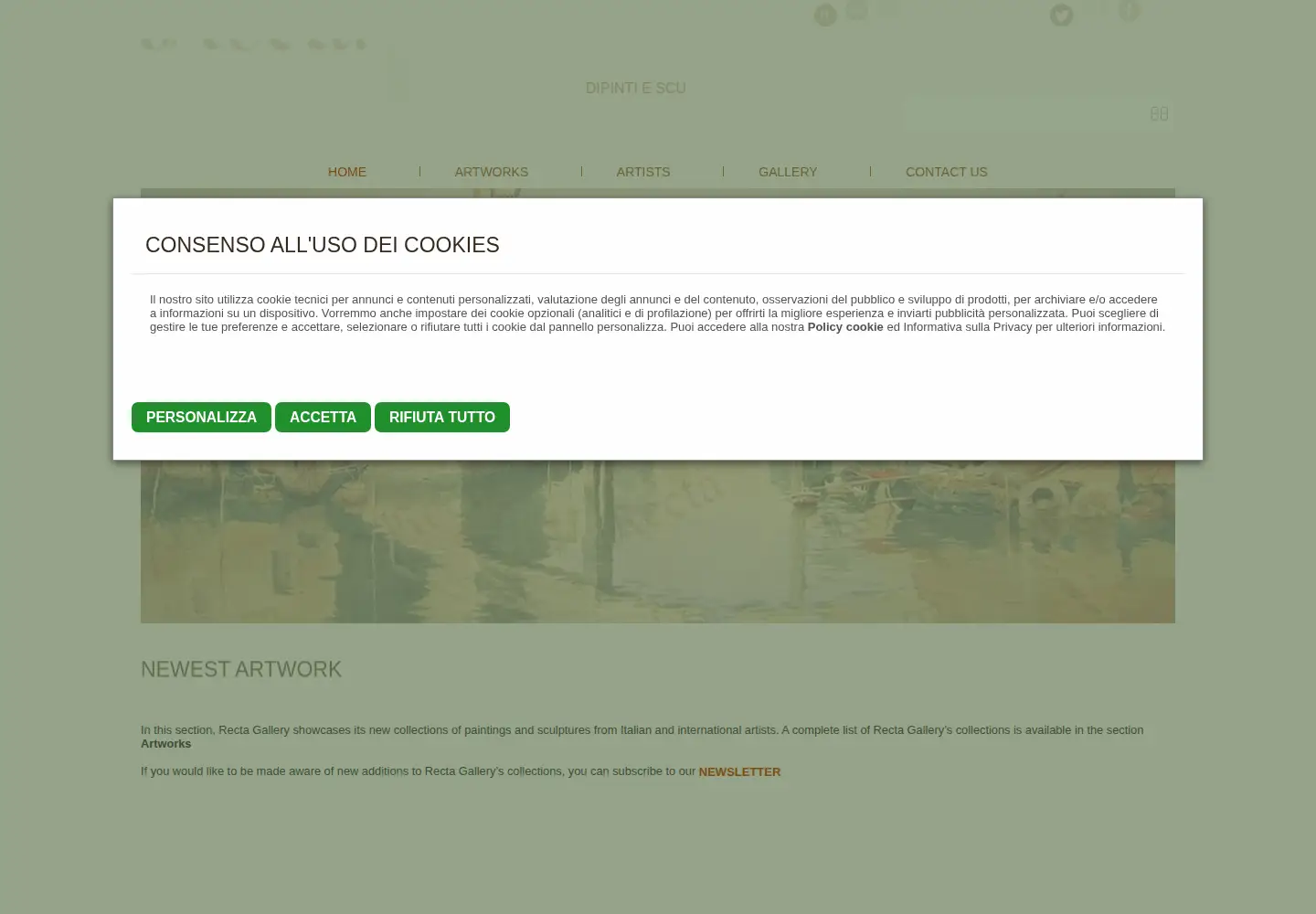 Captured homepage of galleriarecta.it in the current scan