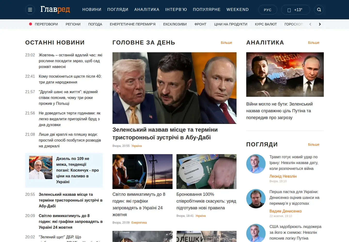 Captured homepage of glavred.net in the current scan