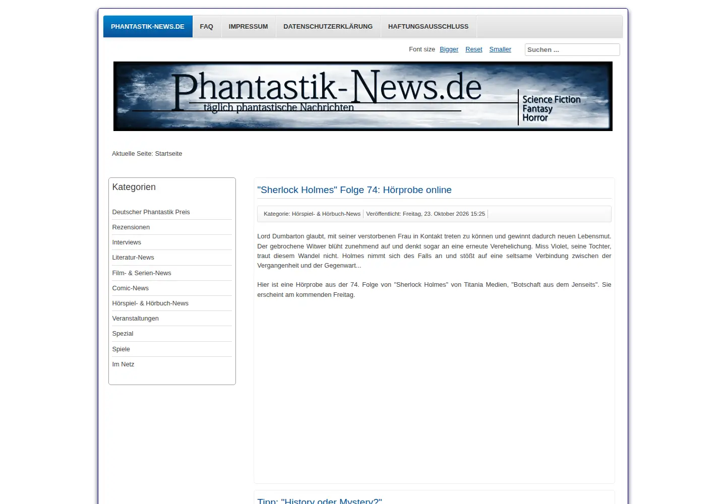 Screenshot of phantastiknews.de