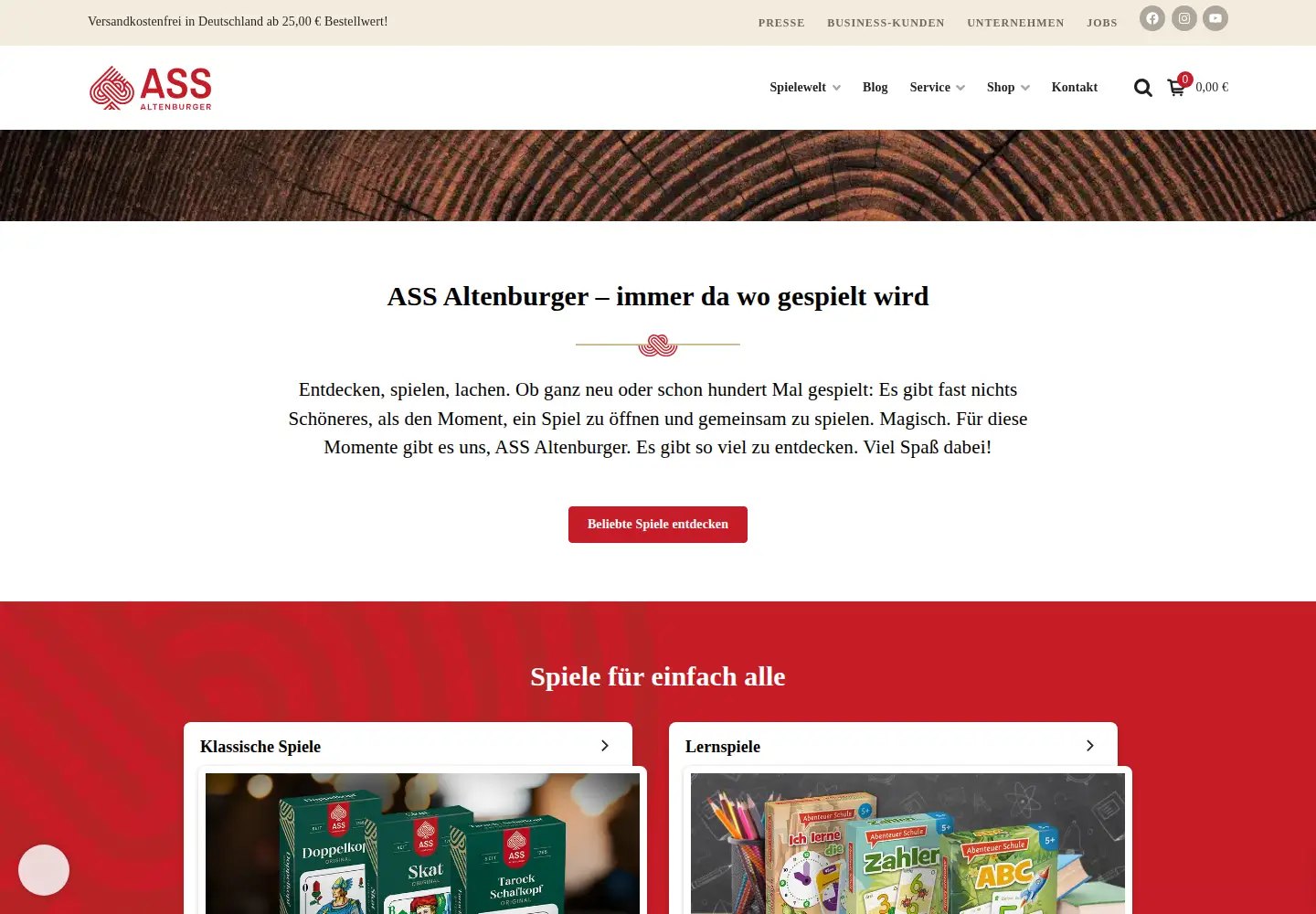 Captured homepage of spielkarten.com in the current scan