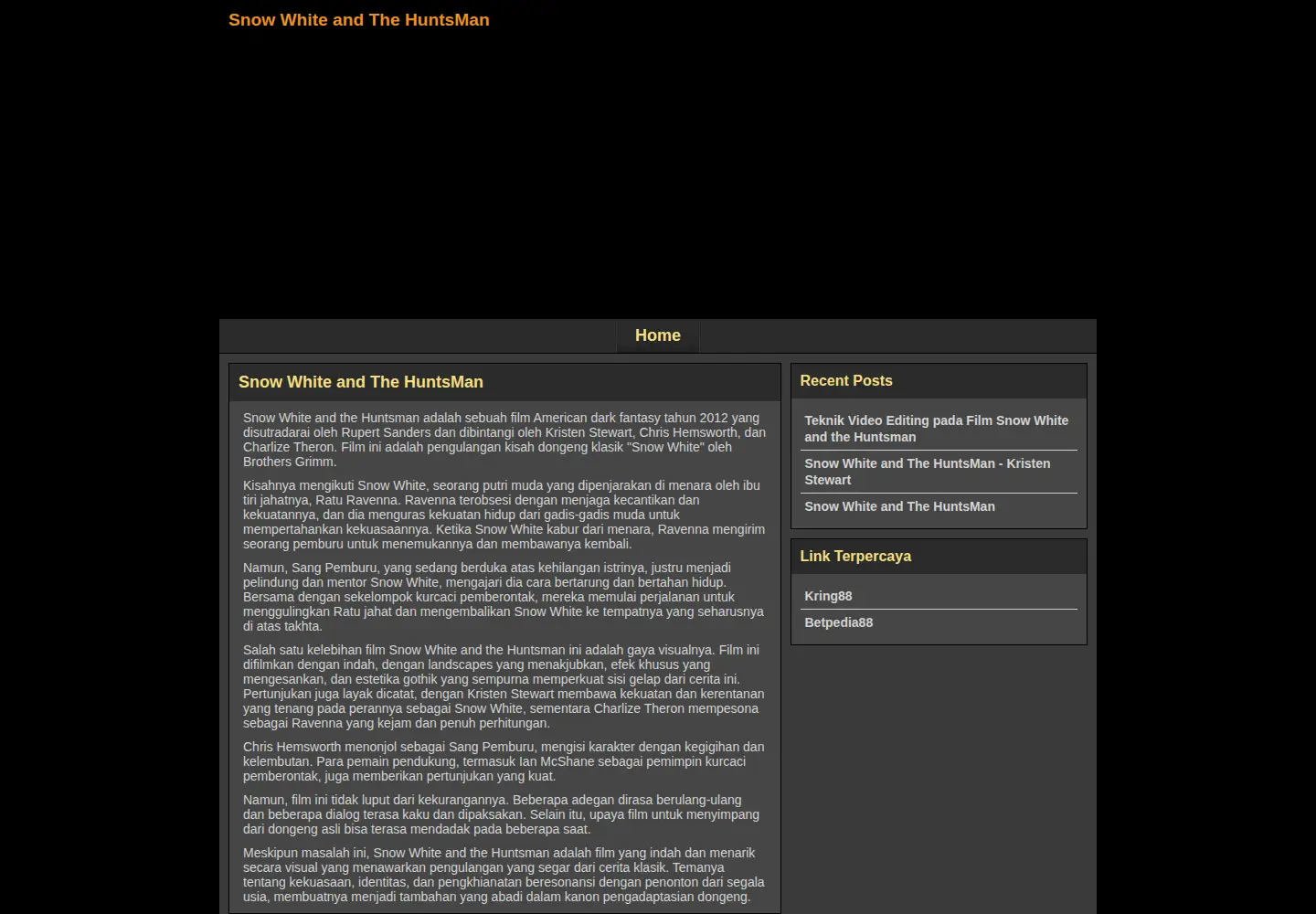 Captured homepage of snowwhiteandthehuntsman.com in the current scan