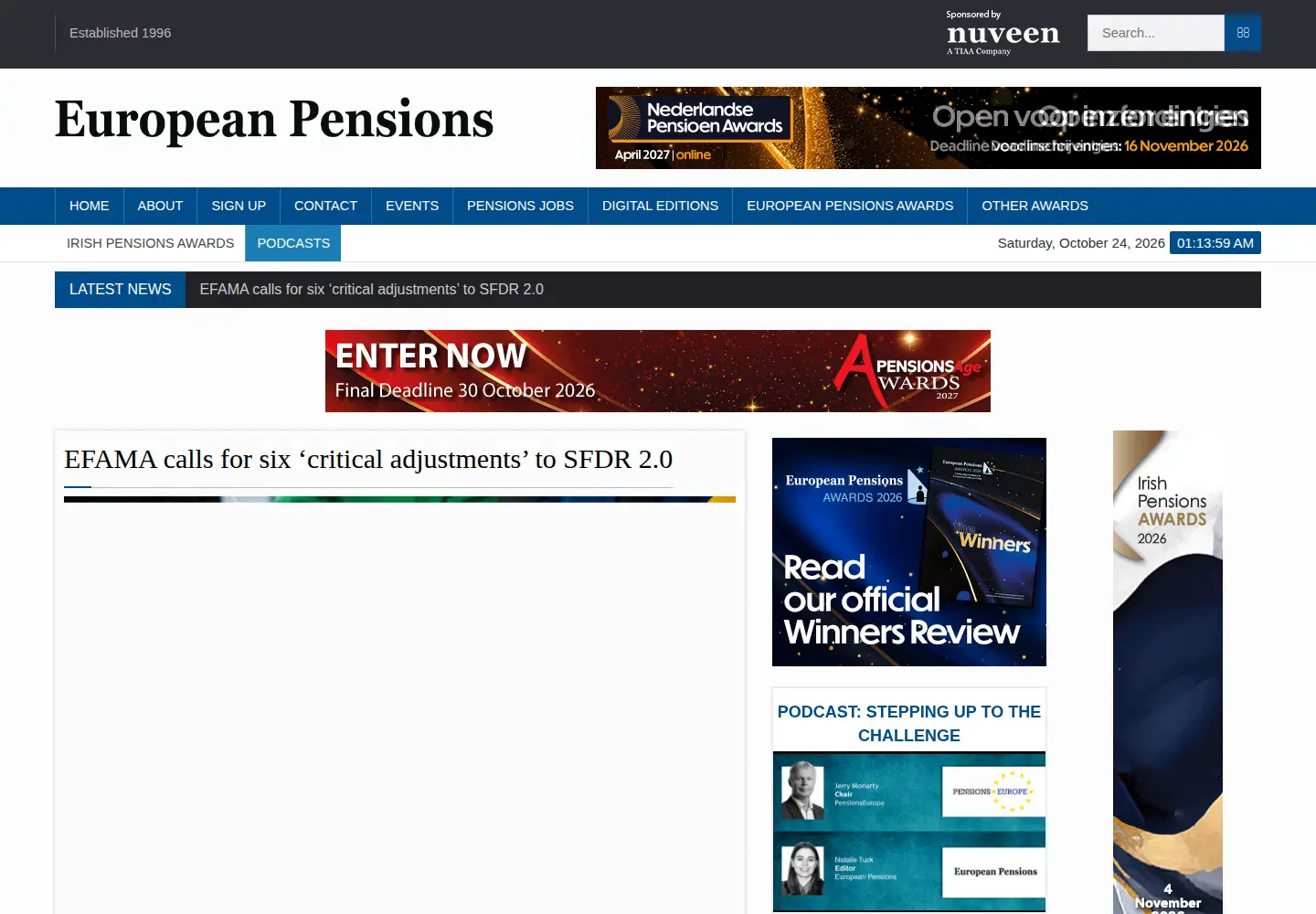 Captured homepage of europeanpensions.net in the current scan