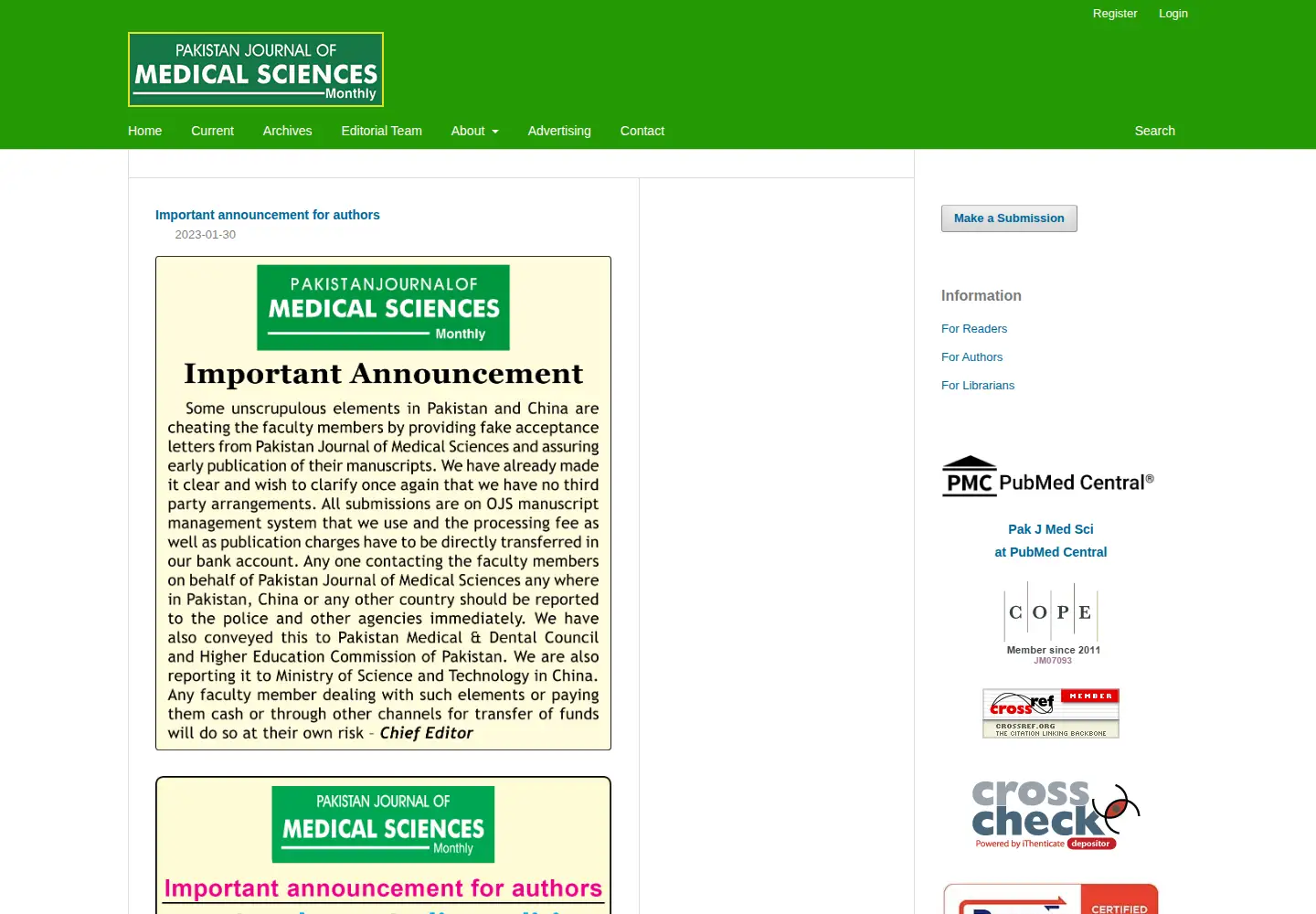 Screenshot of pjms.org.pk