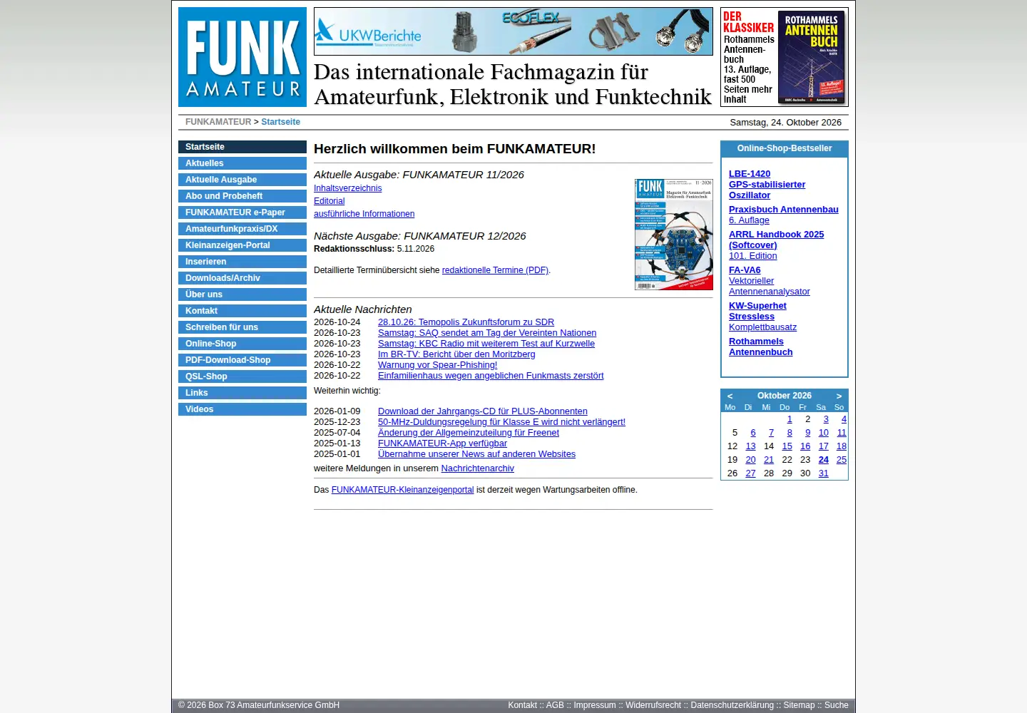 Captured homepage of funkamateur.de in the current scan